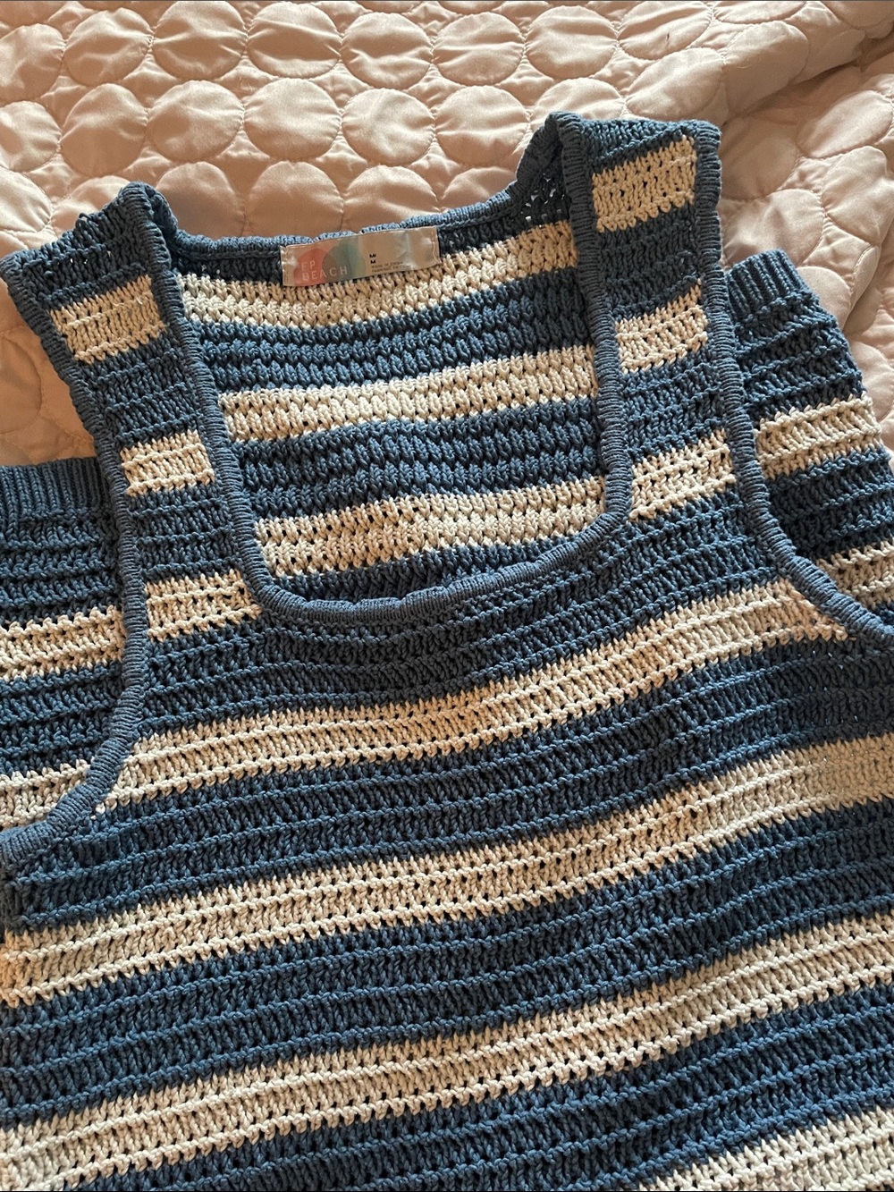 Free People Blue and Cream Striped Crochet Tank Dress - Picture 12 of 12